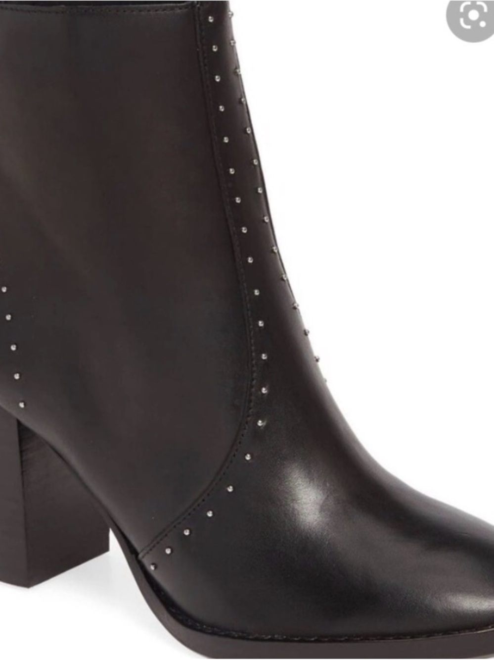 Women’s Black Studded Leather Ankle Boot with Block Heel